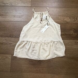 Olive + Oak Women's Cream Peplum Tank Size Small, NWT, Tie-Back, Blouse, Summer